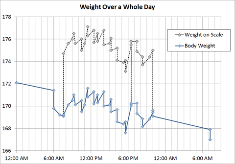 Weight Over a Whole Day (Includes uncorrected scale weights)